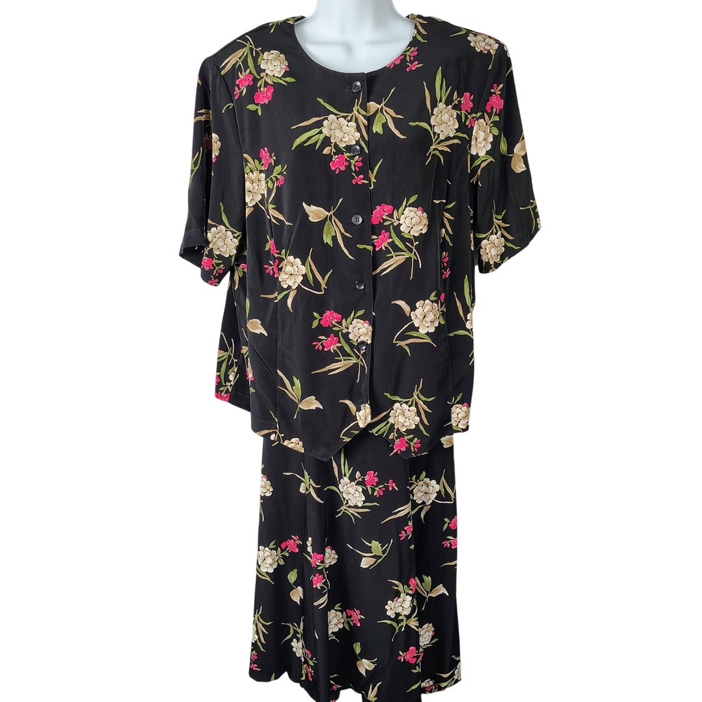 Alfred Dunner Womens 18W Black Floral Top skirt Set romantic feminine church